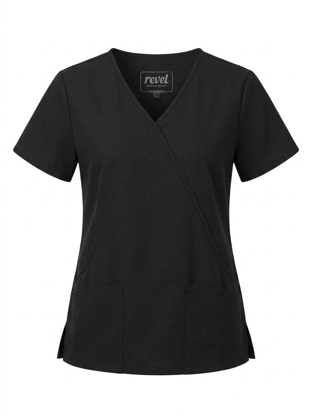 Revel Women's Black V-Neck Wrap Short Sleeve Scrub Top
